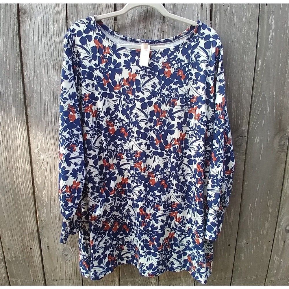 Retreat by Rhonda Shear size 1X long sleeve shirt blue floral print pockets